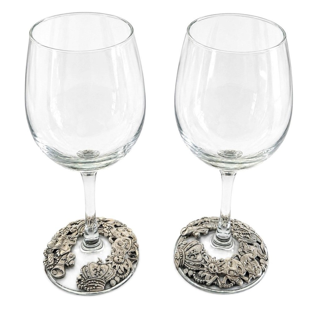 1990 Lindsay Claire Pewter Base Gothic Wine Glasses Dark Academia Set of 2